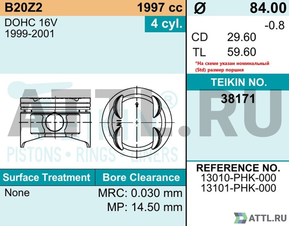 TEIKIN 38171 050 Комплект поршней B20Z2