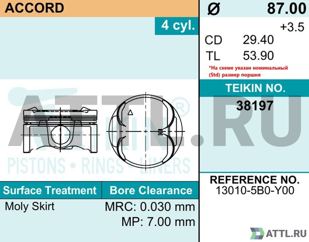 TEIKIN 38197 std Комплект поршней ACCORD