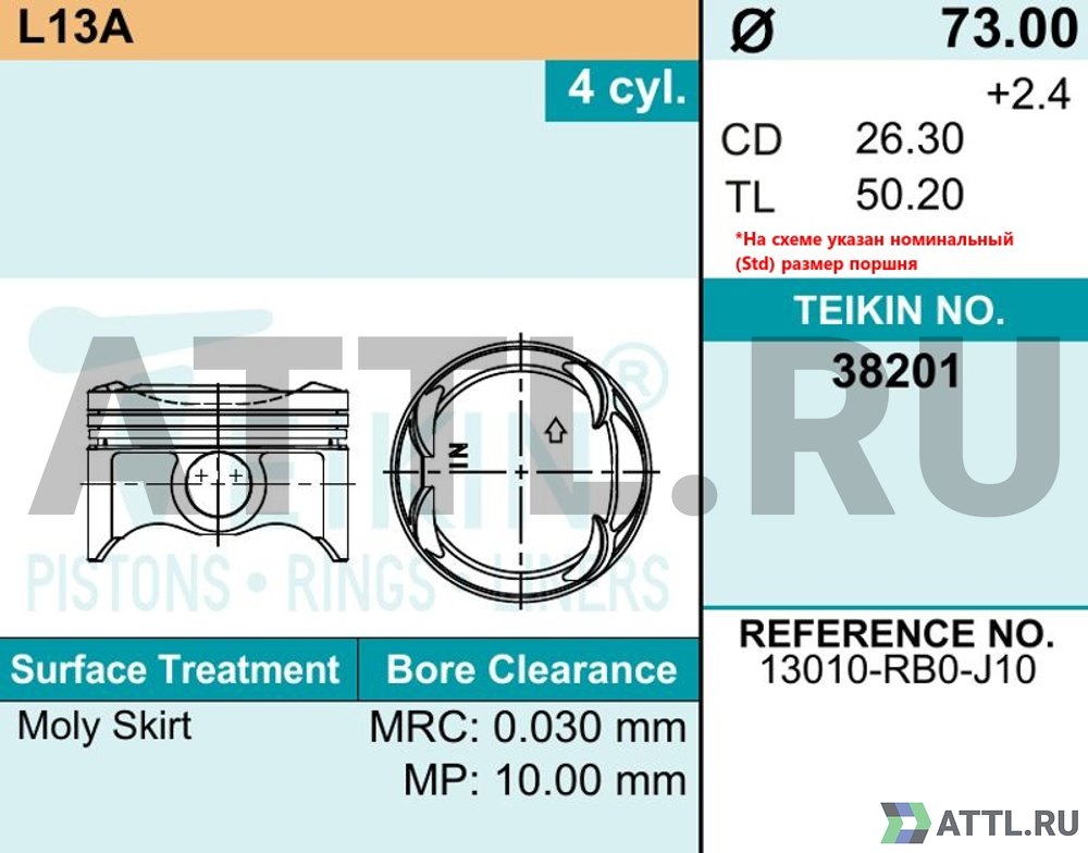 TEIKIN 38201 std Комплект поршней L13A