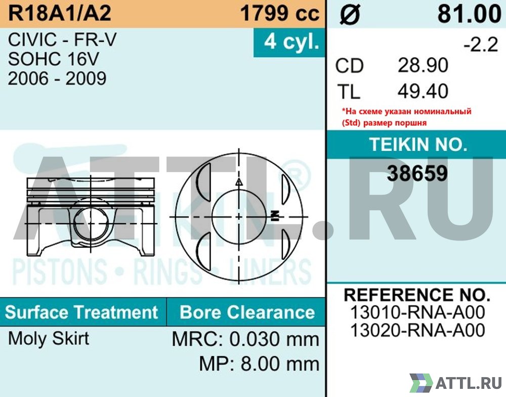 TEIKIN 38659 050 Комплект поршней R18A1