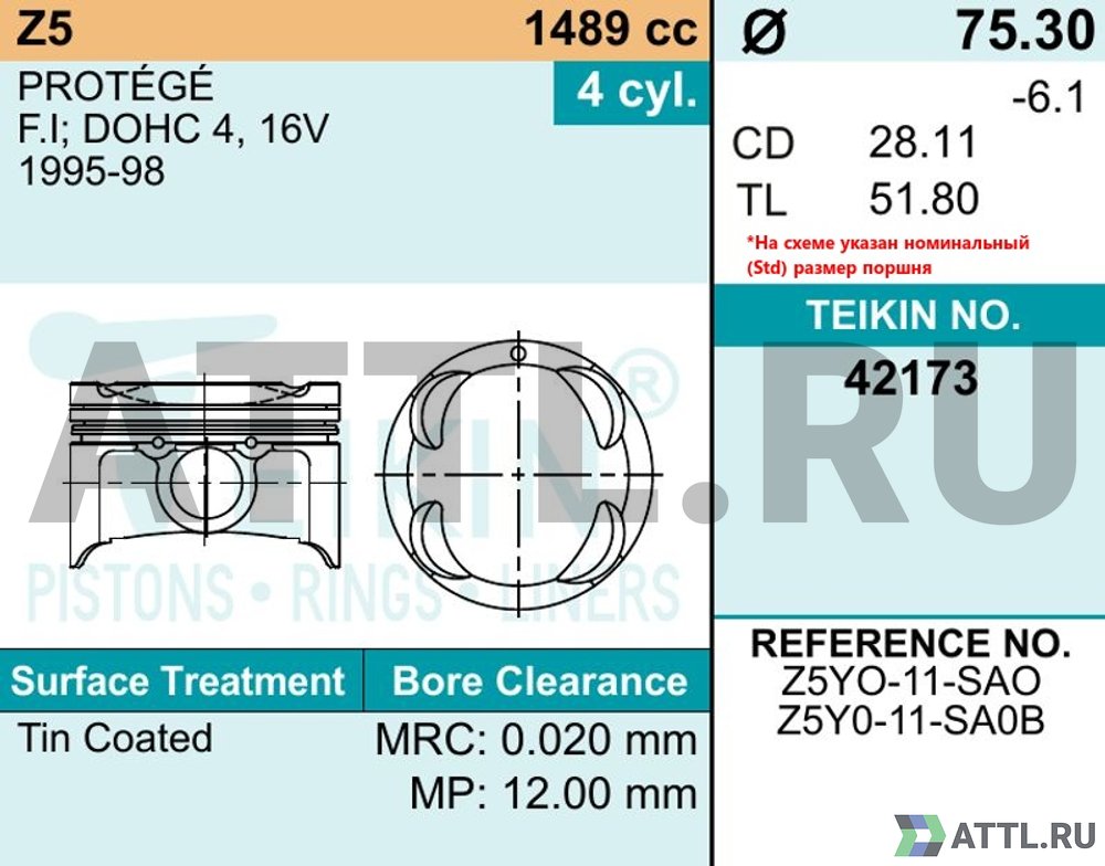 TEIKIN 42173 std Комплект поршней Z5