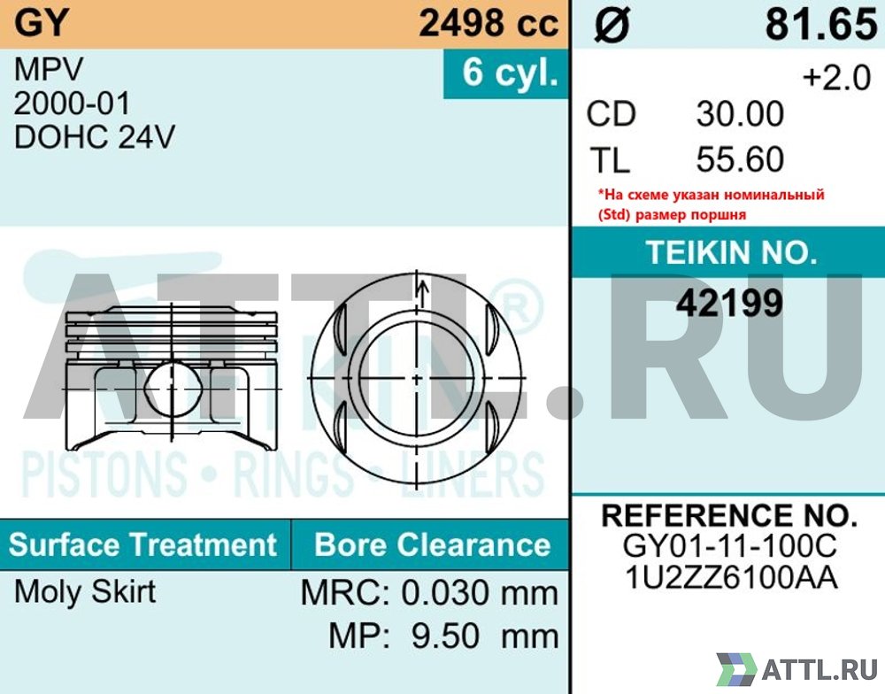 TEIKIN 42199 050 Комплект поршней GY