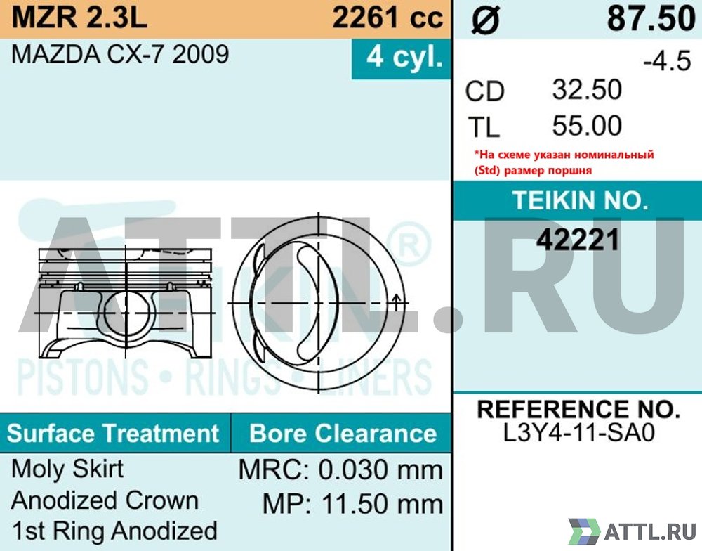 TEIKIN 42221 050 Комплект поршней MZR 2.3L (+)