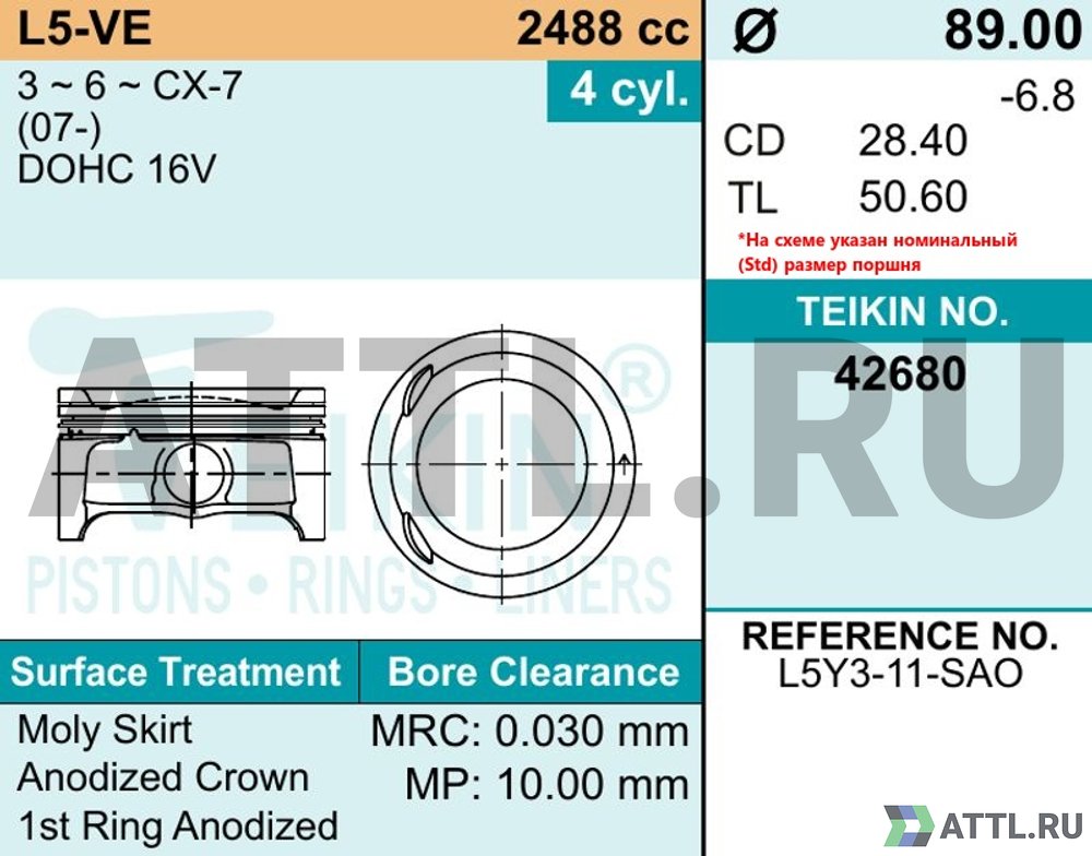 TEIKIN 42680 050 Комплект поршней L5-VE