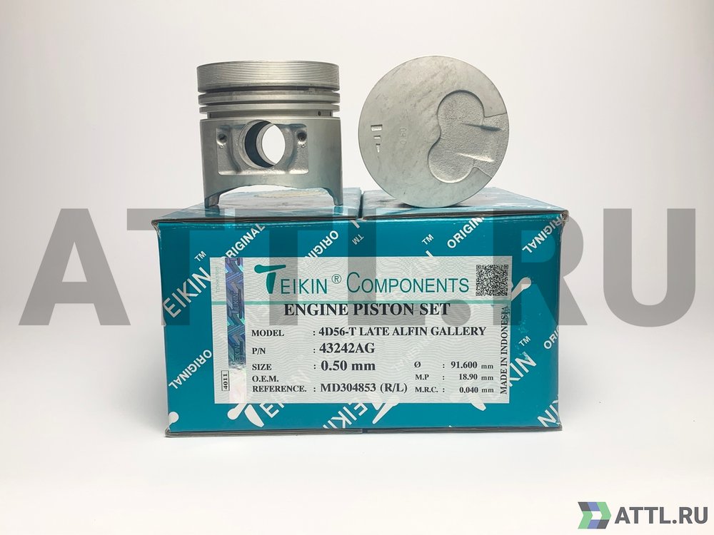 TEIKIN 43242AG 050 Комплект поршней 4D56T, D4BH усиленный+охлаждение d91,1+0.50 2,5HK-2HK-4