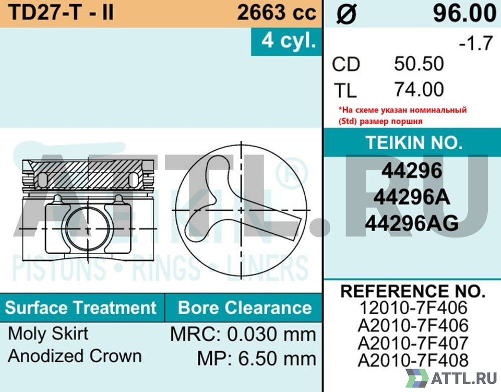 TEIKIN 44296 050 Комплект поршней TD27-T-II