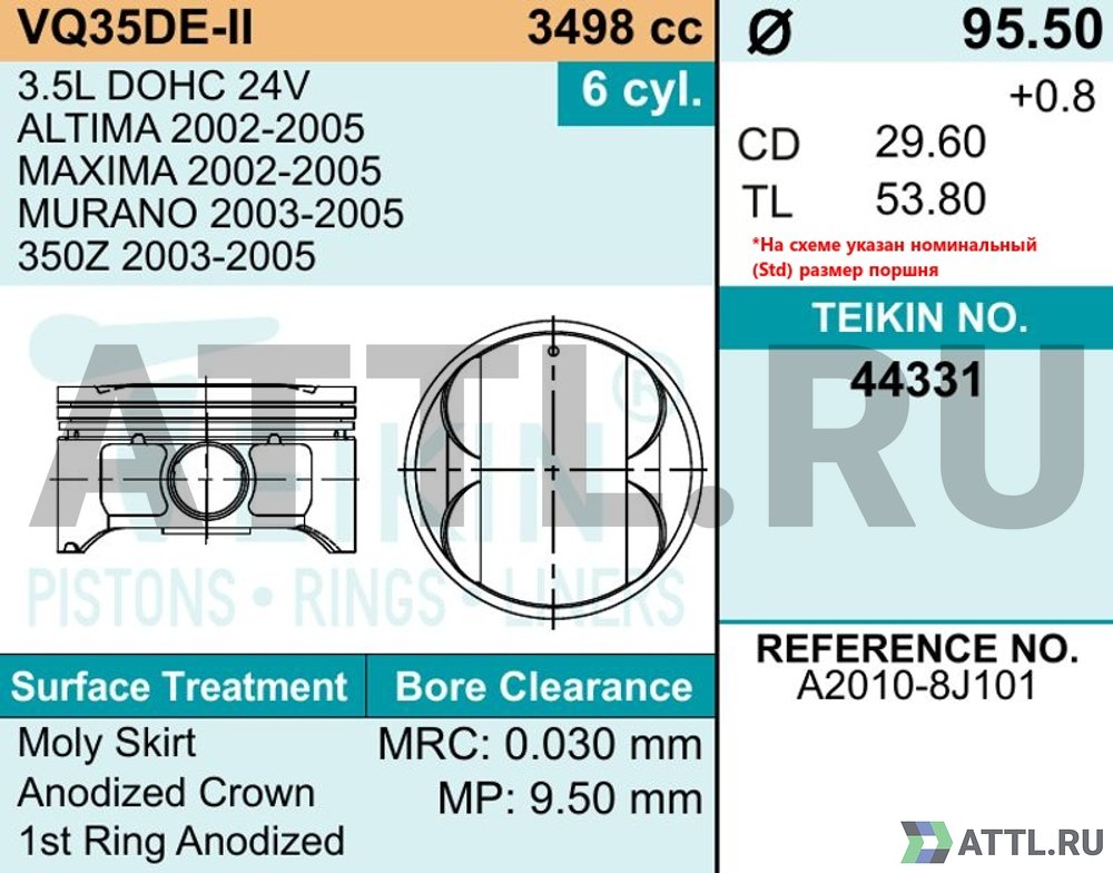 TEIKIN 44331 std Комплект поршней VQ35DE-II