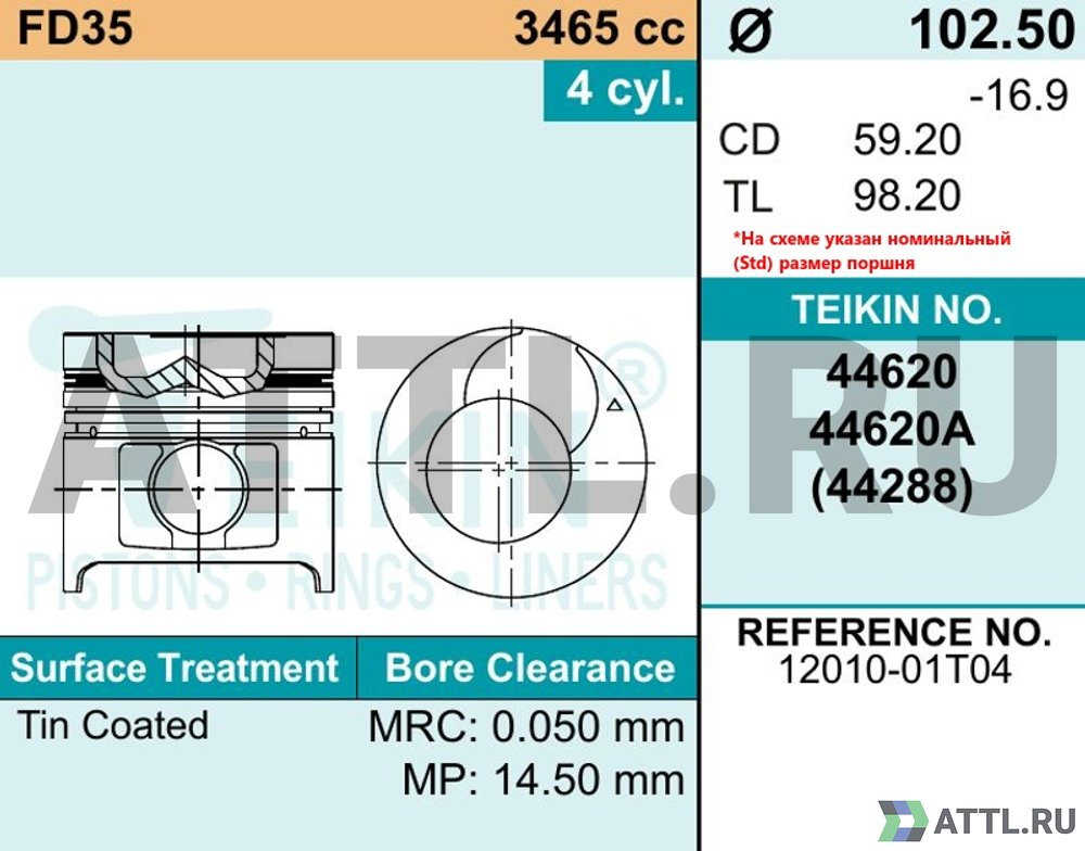 TEIKIN 44620 std Комплект поршней FD35