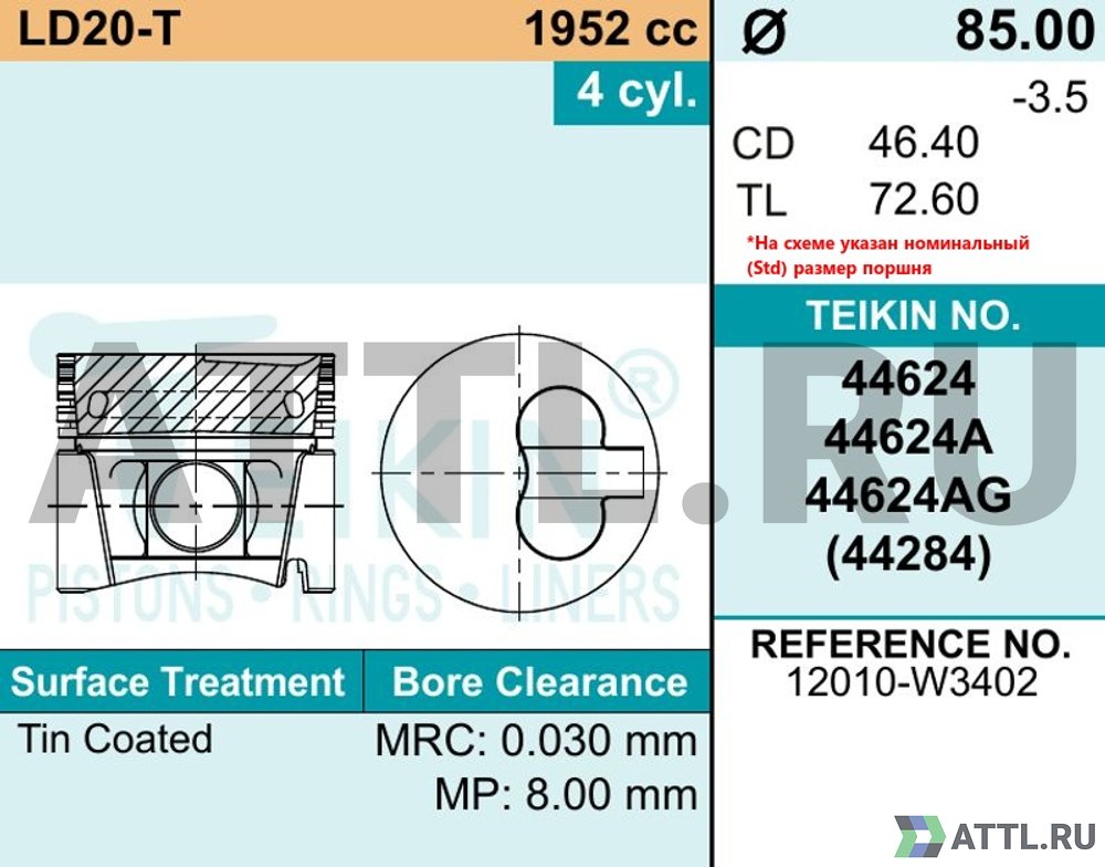 TEIKIN 44624 100 Комплект поршней LD20-T