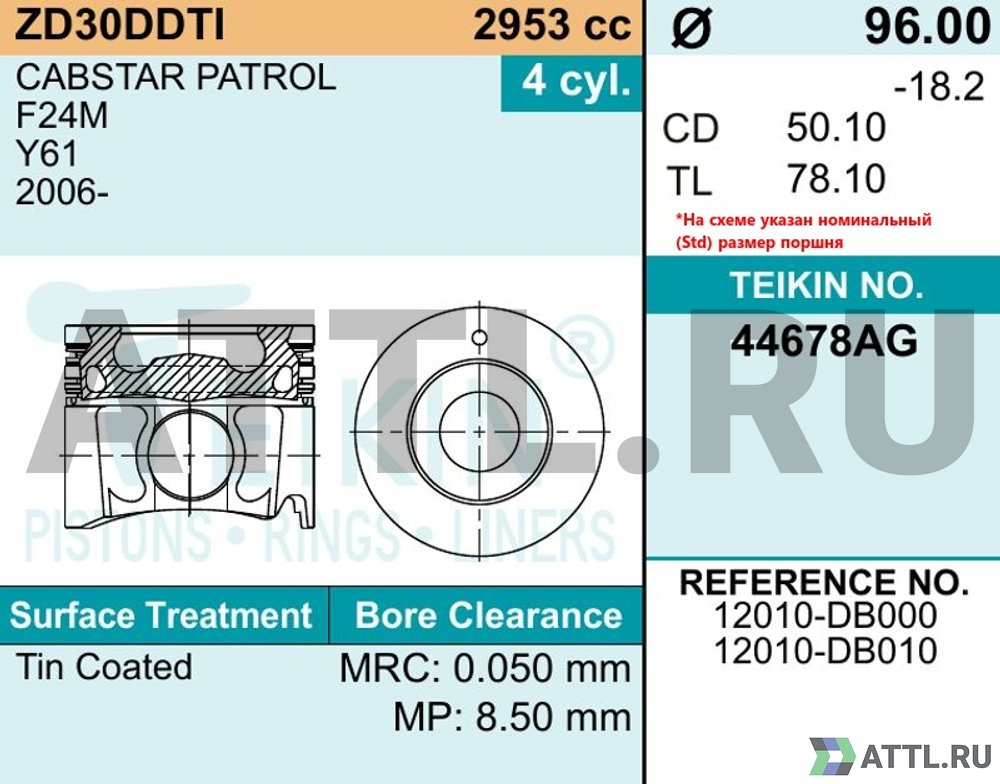 TEIKIN 44678AG 050 Комплект поршней ZD30DDTI