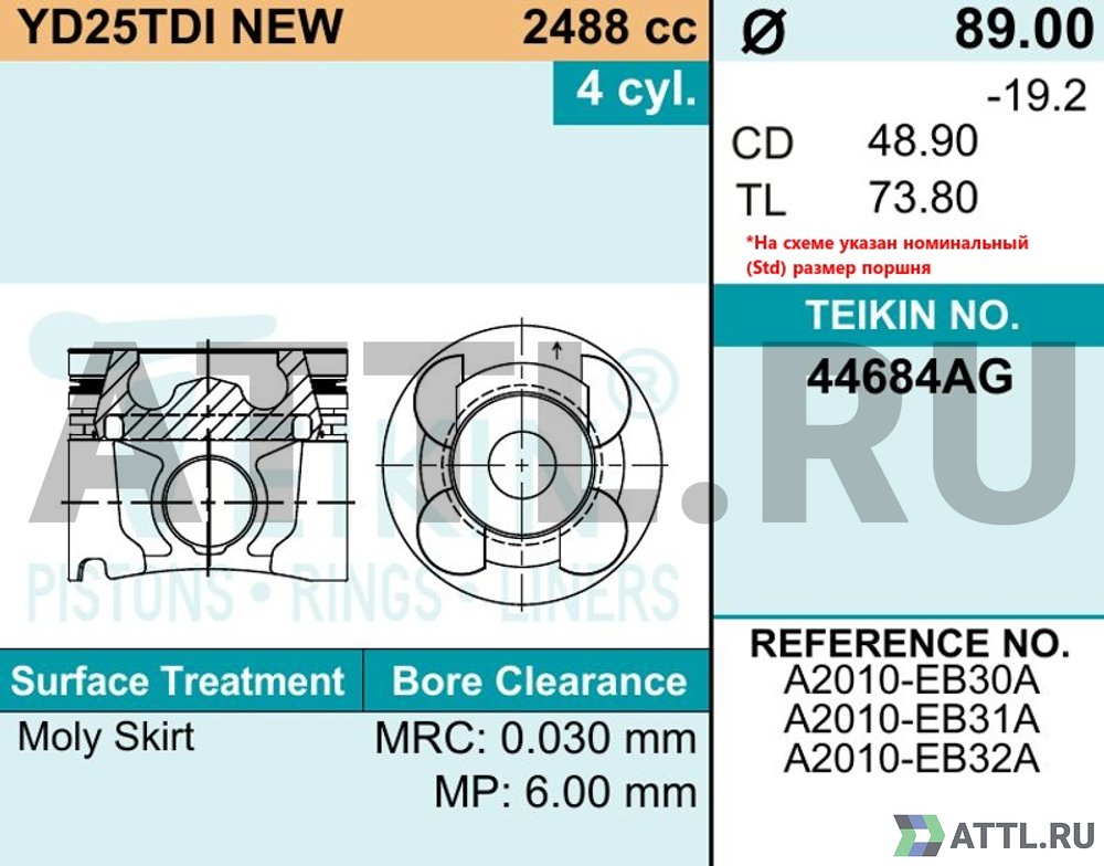 TEIKIN 44684AG std Комплект поршней YD25TDI