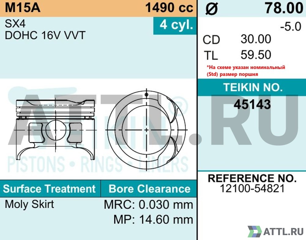 TEIKIN 45143 050 Комплект поршней M15A