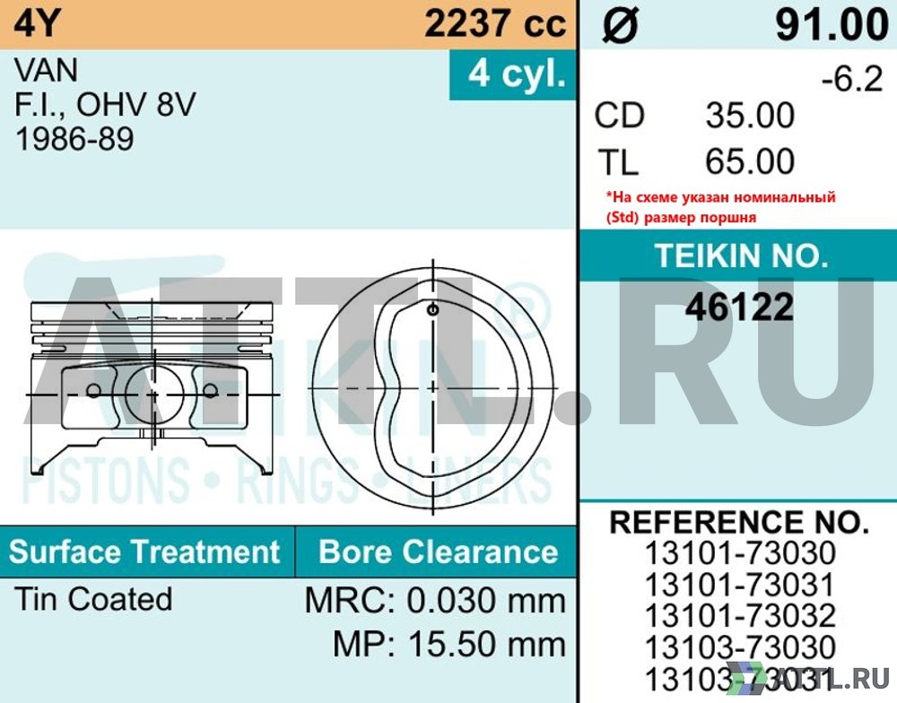TEIKIN 46122 std Комплект поршней 4Y