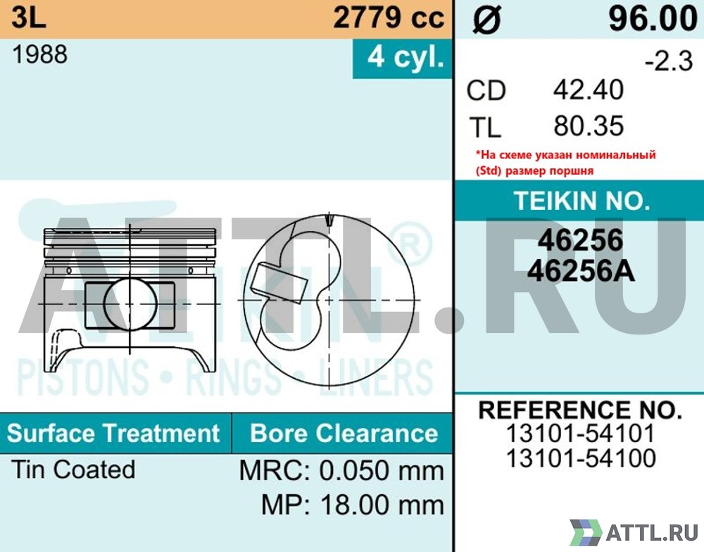 TEIKIN 46256 100 Комплект поршней 3L