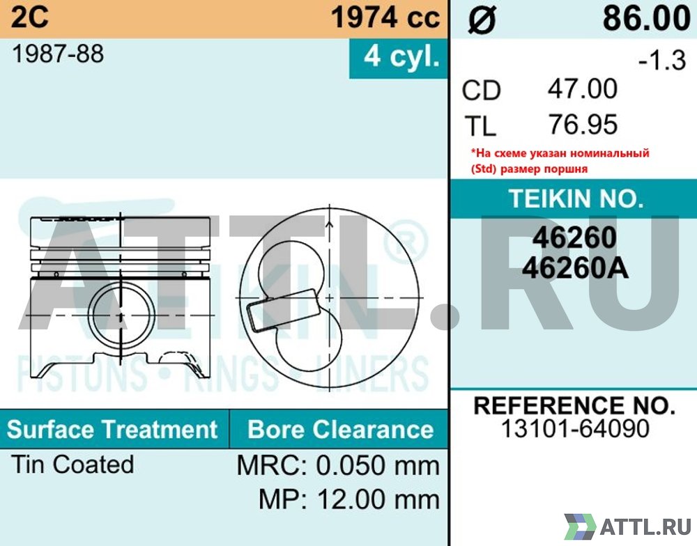 TEIKIN 46260 050 Комплект поршней 2C