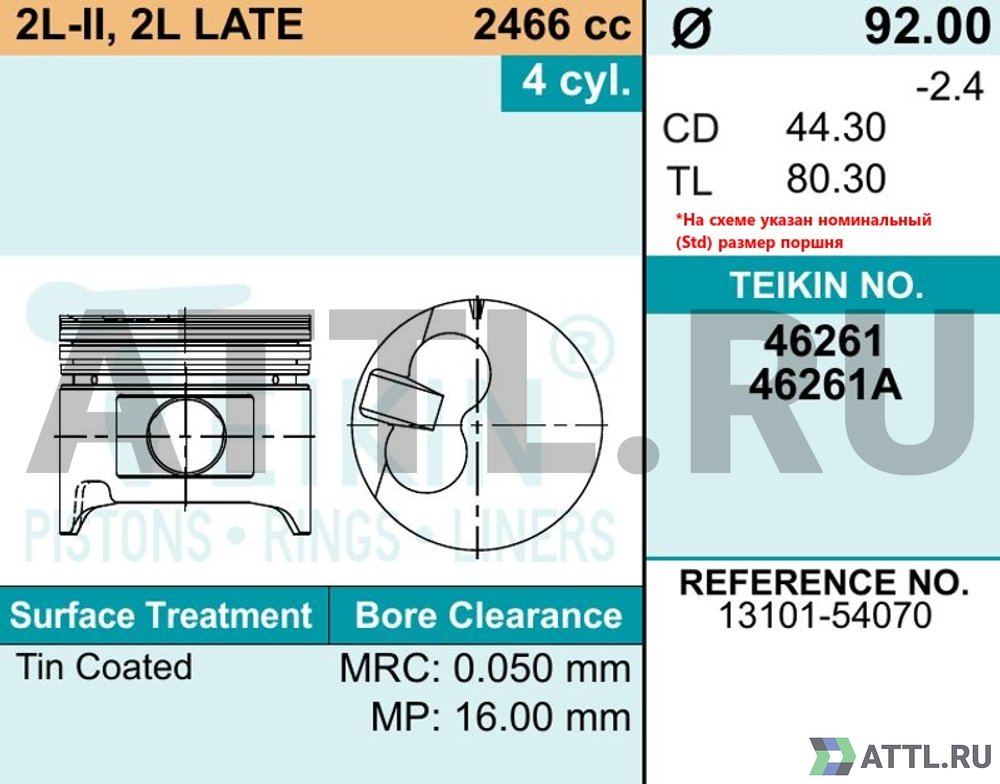 TEIKIN 46261 050 Комплект поршней 2L-II