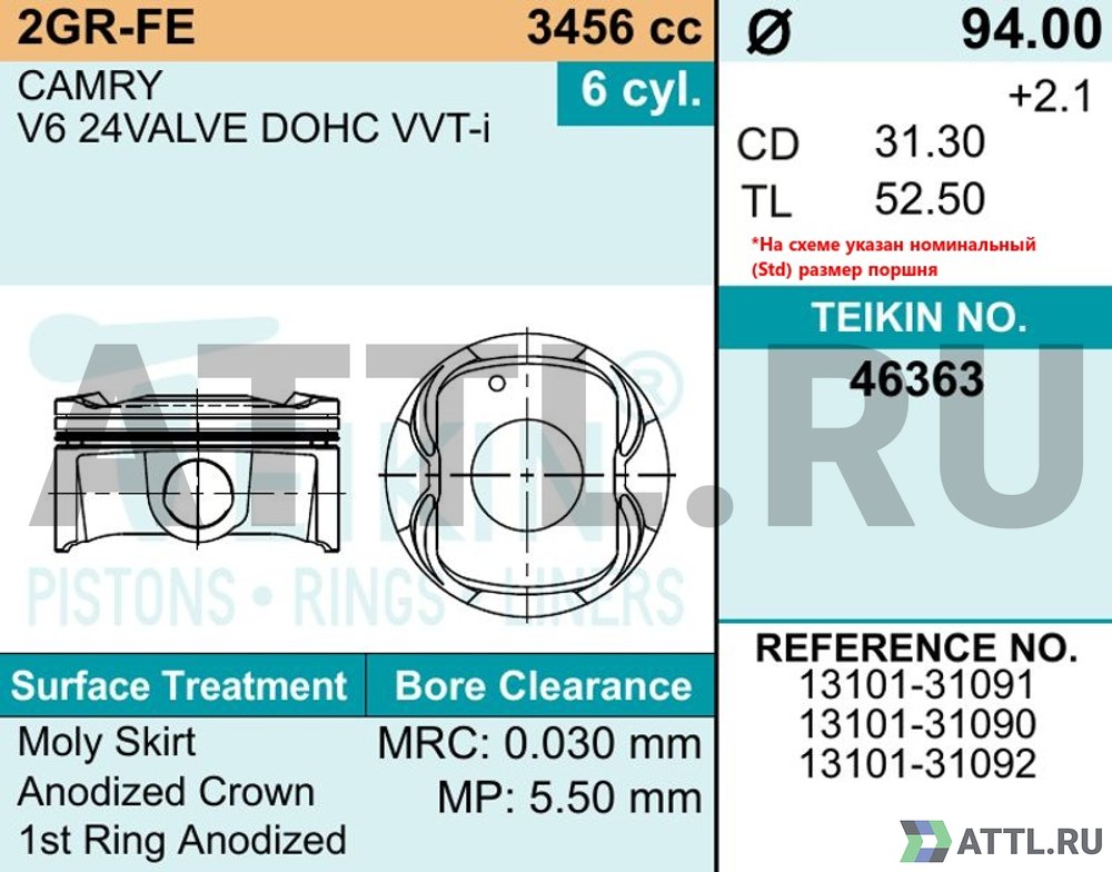 TEIKIN 46363 025 Комплект поршней 2GR-FE