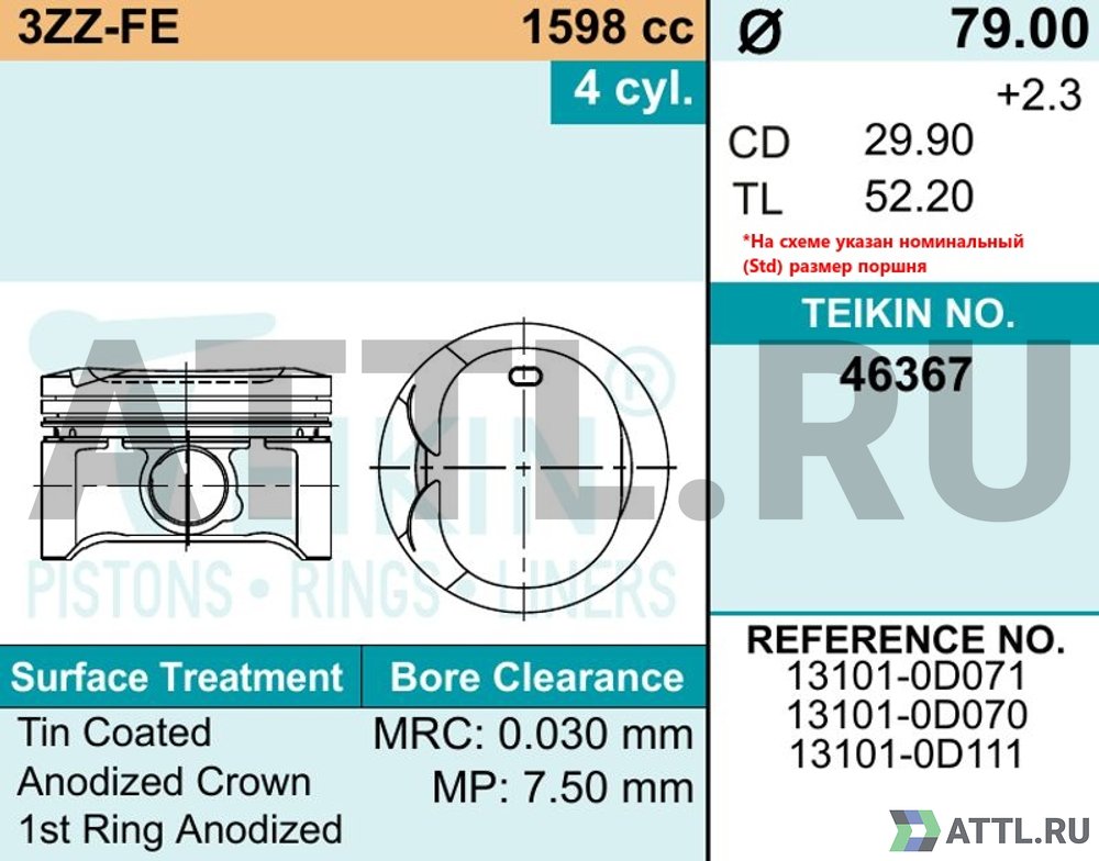 TEIKIN 46367 025 Комплект поршней 3ZZ-FE