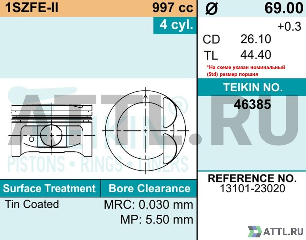 TEIKIN 46385 050 Комплект поршней 1SZFE-II