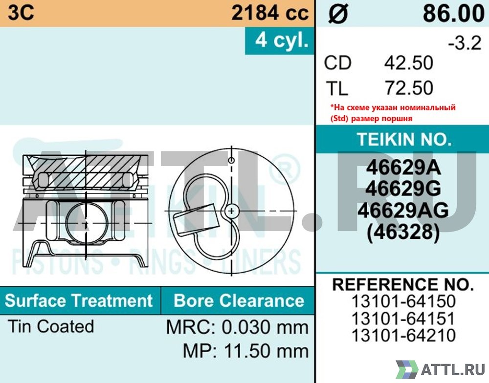 TEIKIN 46629 050 Комплект поршней 3C