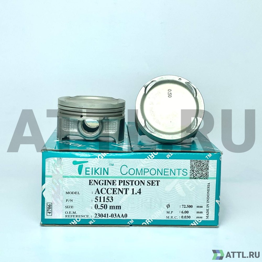 TEIKIN 51153 050 Комплект поршней ACCENT 1.4 d72+0.50 1-1,2-2
