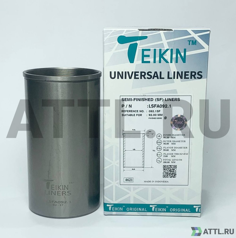 TEIKIN LSFA092.1 Гильза сухая универсальная D=92.00, ID=91.20, OD=96.00, FD=99.00, TL=180.00, FT=5.00