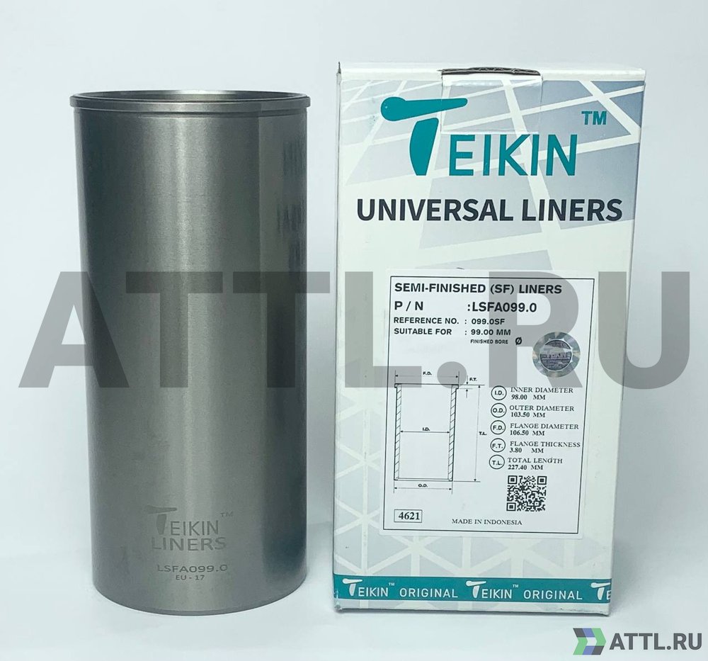 TEIKIN LSFA099.0 Гильза сухая универсальная D=99.00, ID=98.20, OD=103.50, FD=106.50, TL=227.40, FT=3.80/1.00