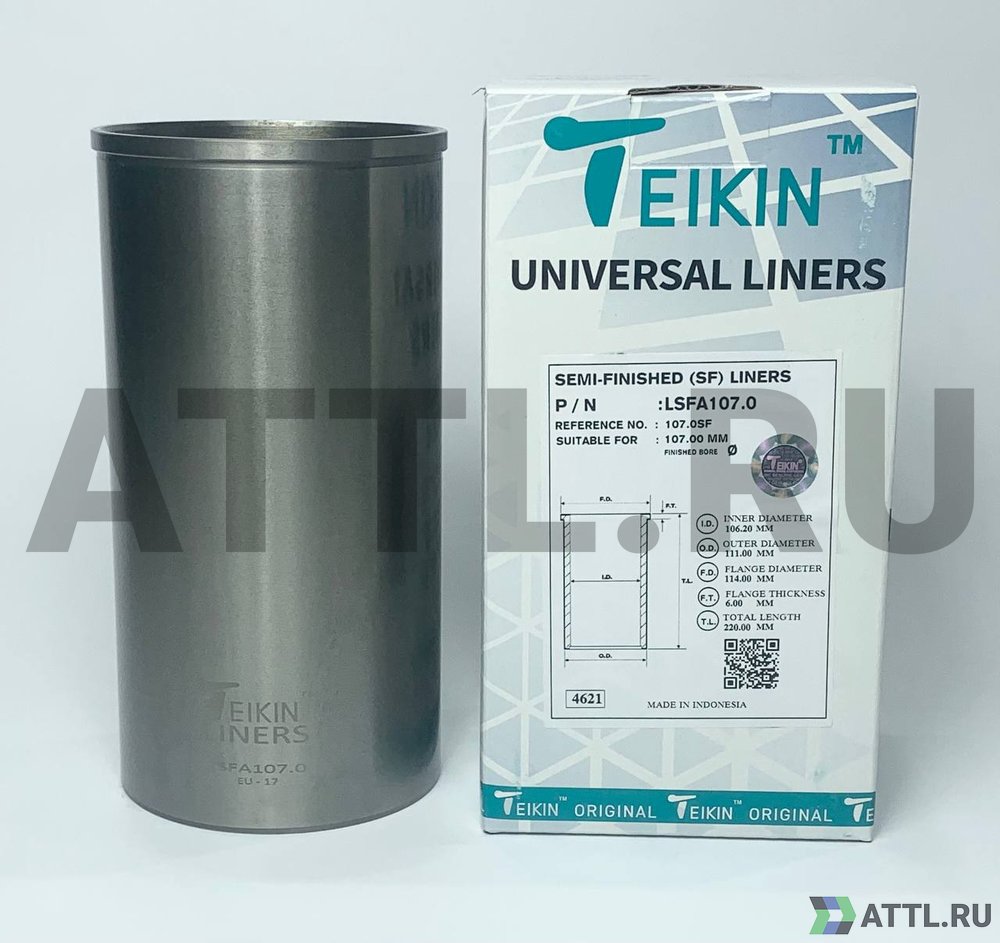 TEIKIN LSFA107.0 Гильза сухая универсальная D=107.00, ID=106.20, OD=111.00, FD=114.00, TL=220.00, FT=6.00